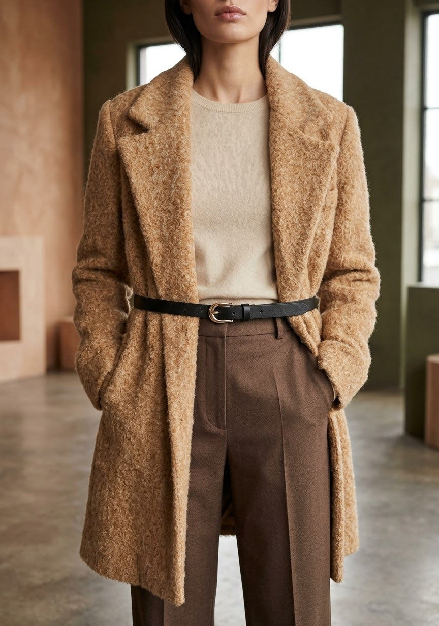 Blazer Teddy Doux Ceinturé Élégance Hiver