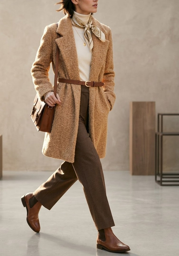 Blazer Teddy Doux Ceinturé Élégance Hiver