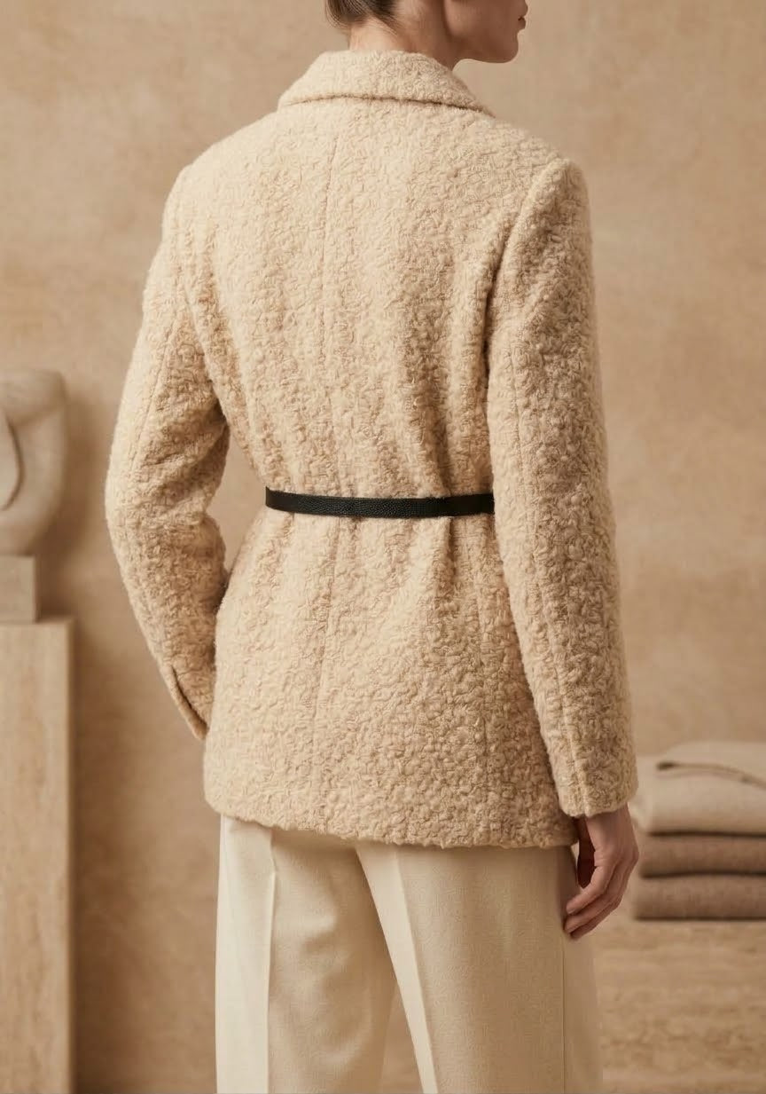 Blazer Teddy Doux Ceinturé Élégance Hiver
