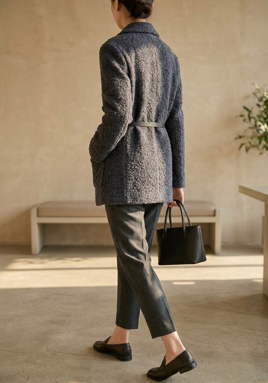 Blazer Teddy Doux Ceinturé Élégance Hiver
