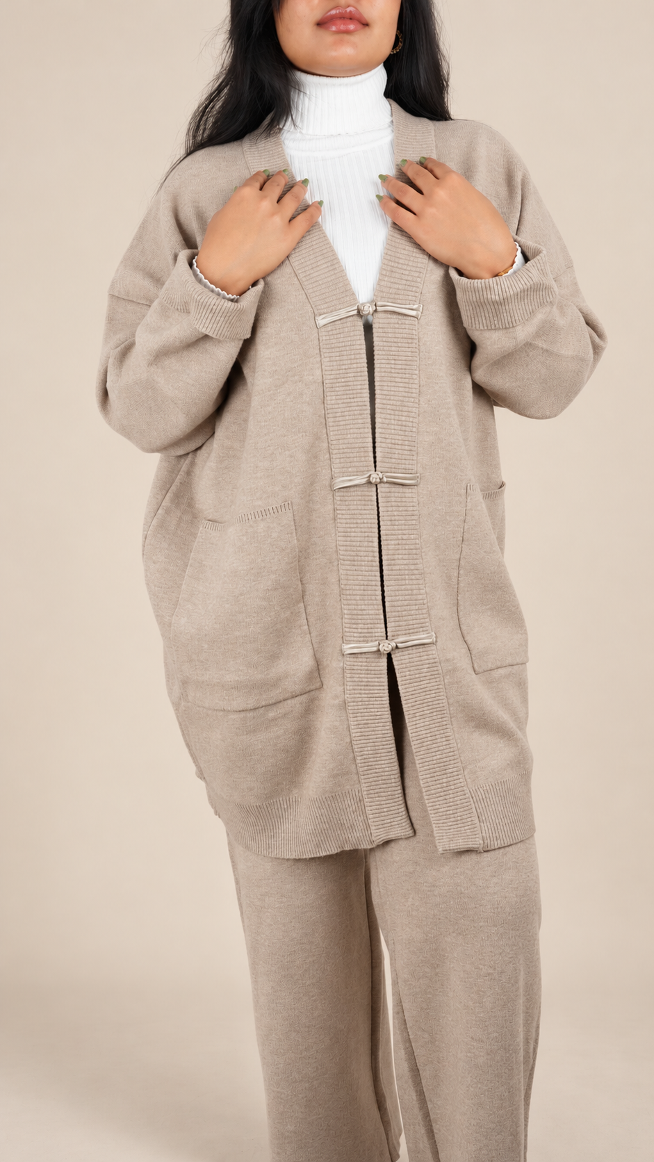 Ensemble Maille Premium 2 Pièces avec Gilet Long et Pantalon Large