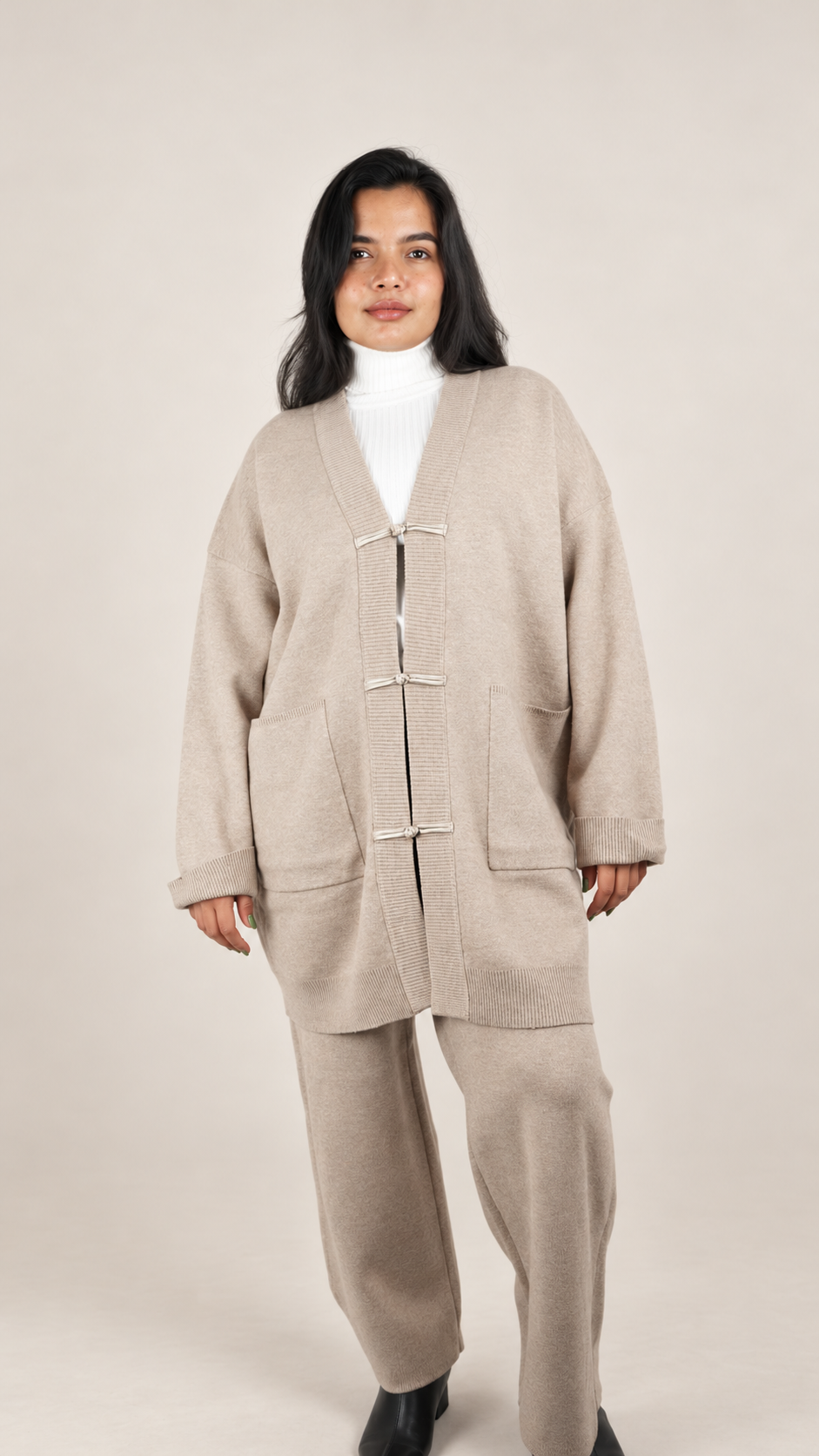 Ensemble Maille Premium 2 Pièces avec Gilet Long et Pantalon Large