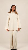 Ensemble Oversize Premium Beige Ivoire à Col Zippé