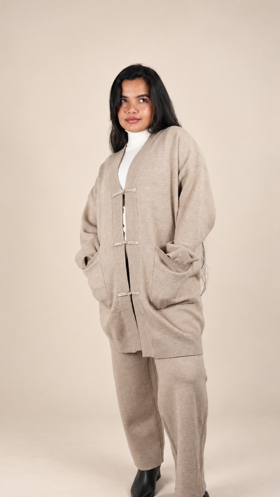 Ensemble Maille Premium 2 Pièces avec Gilet Long et Pantalon Large