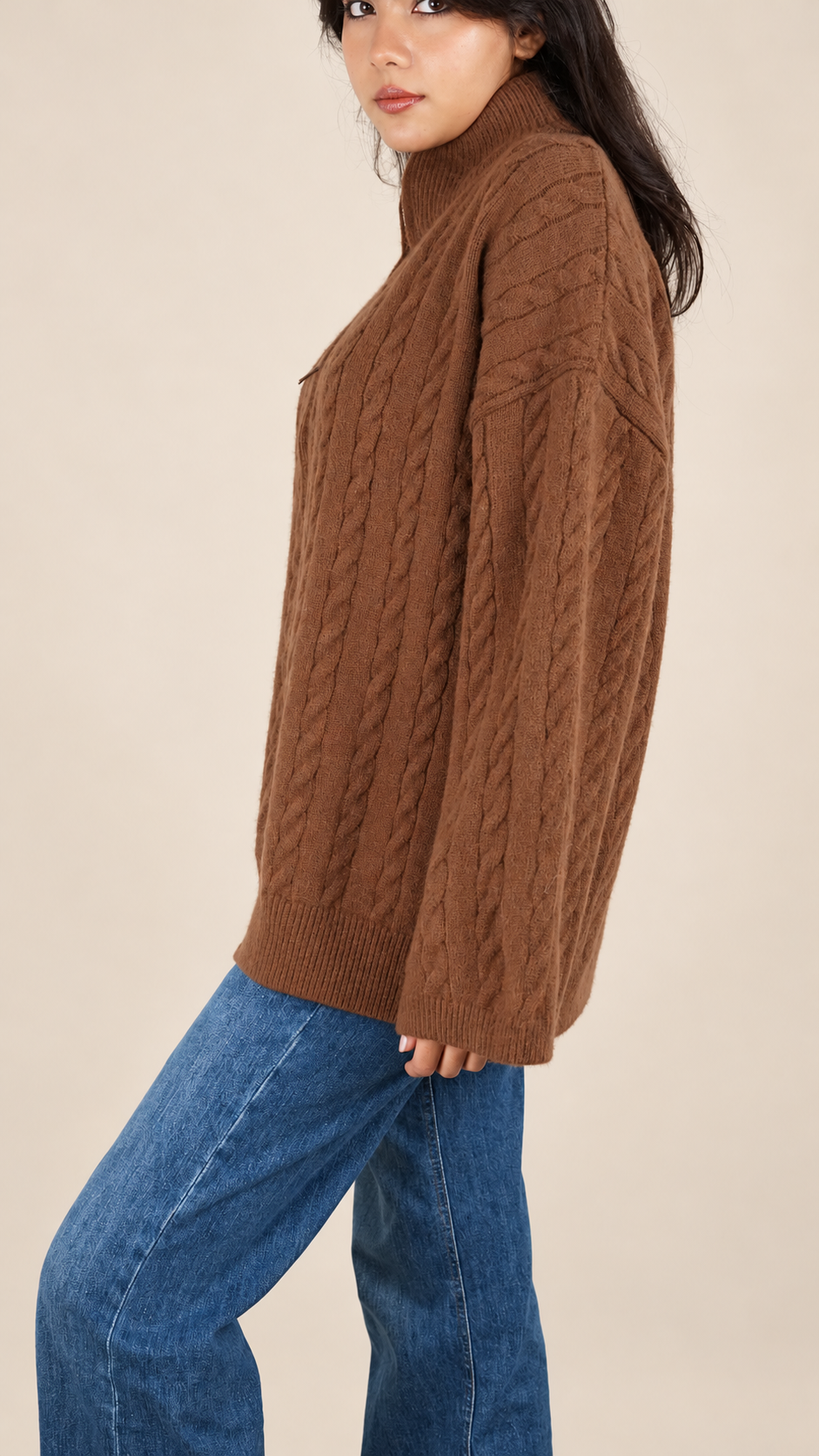 Gilet Maille Torsadée Zippé Oversize Femme