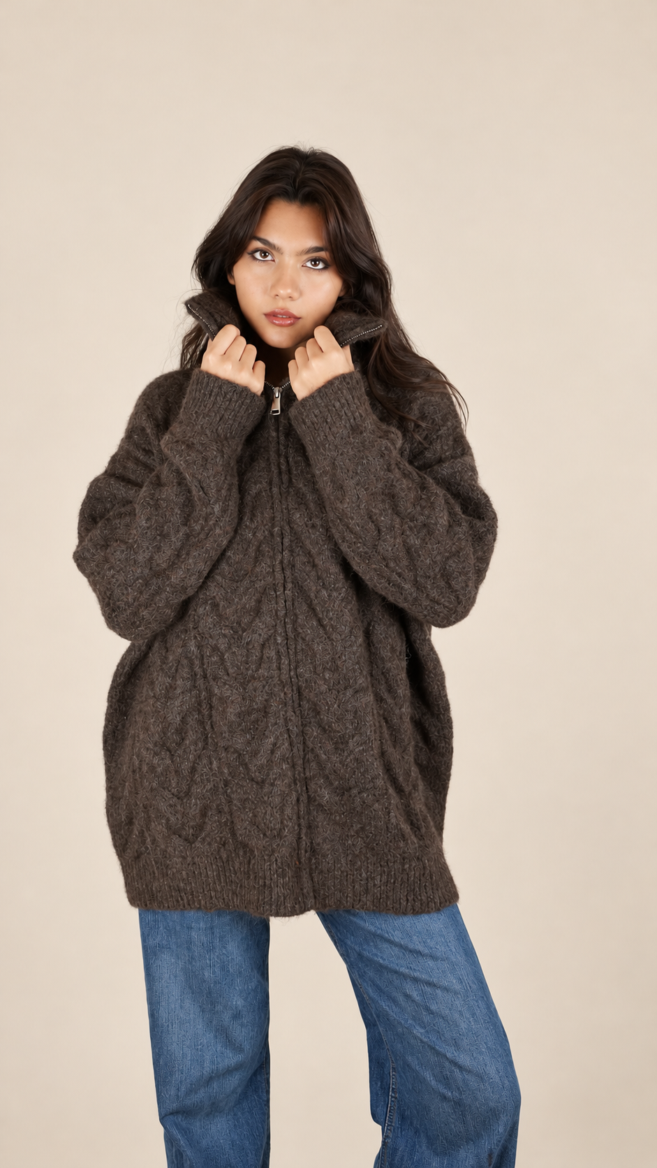 Gilet Oversize Premium en Maille Douce à Zip