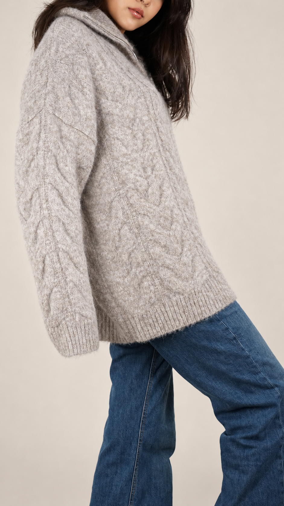 Gilet Oversize Premium en Maille Douce à Zip