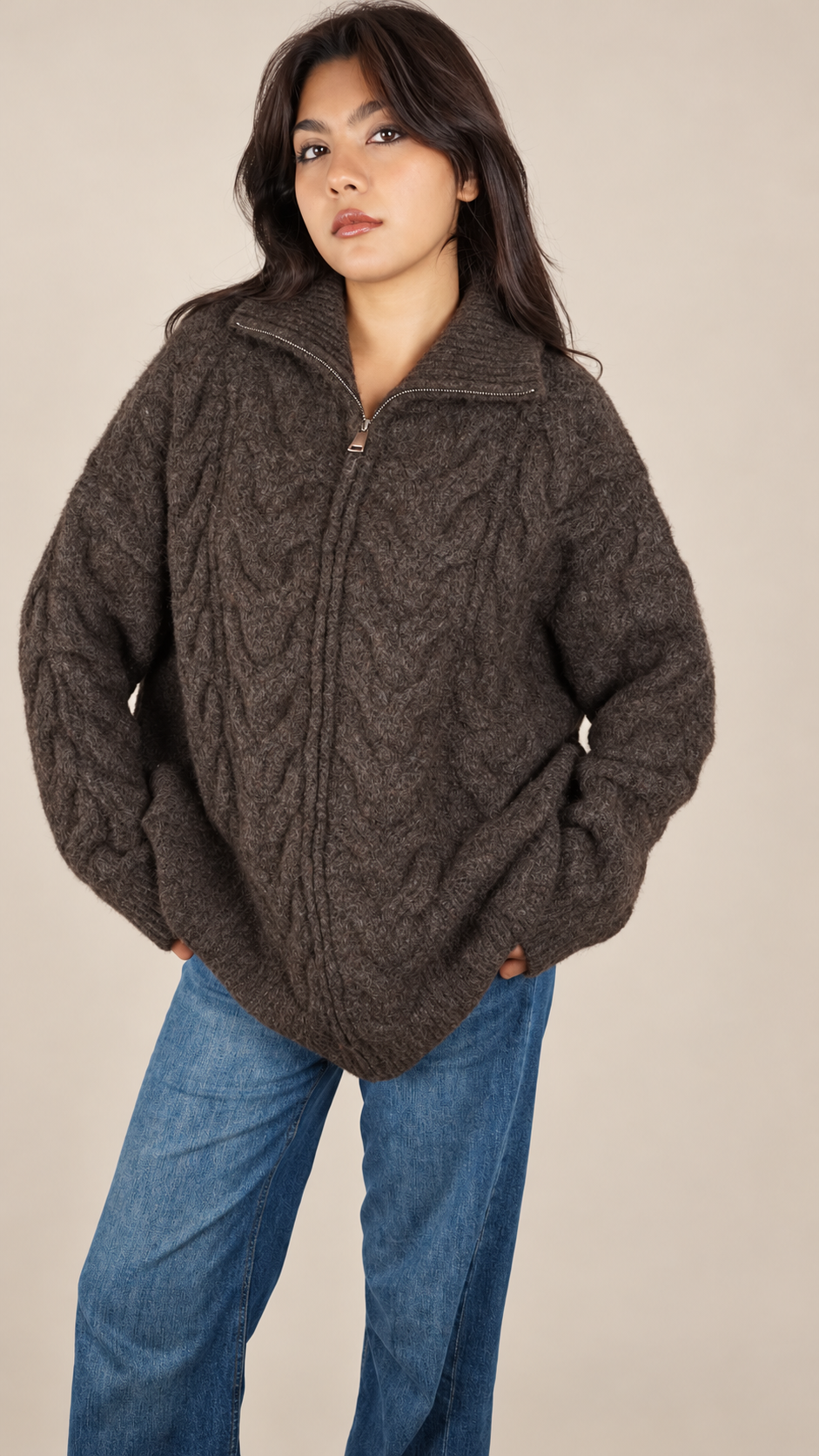 Gilet Oversize Premium en Maille Douce à Zip