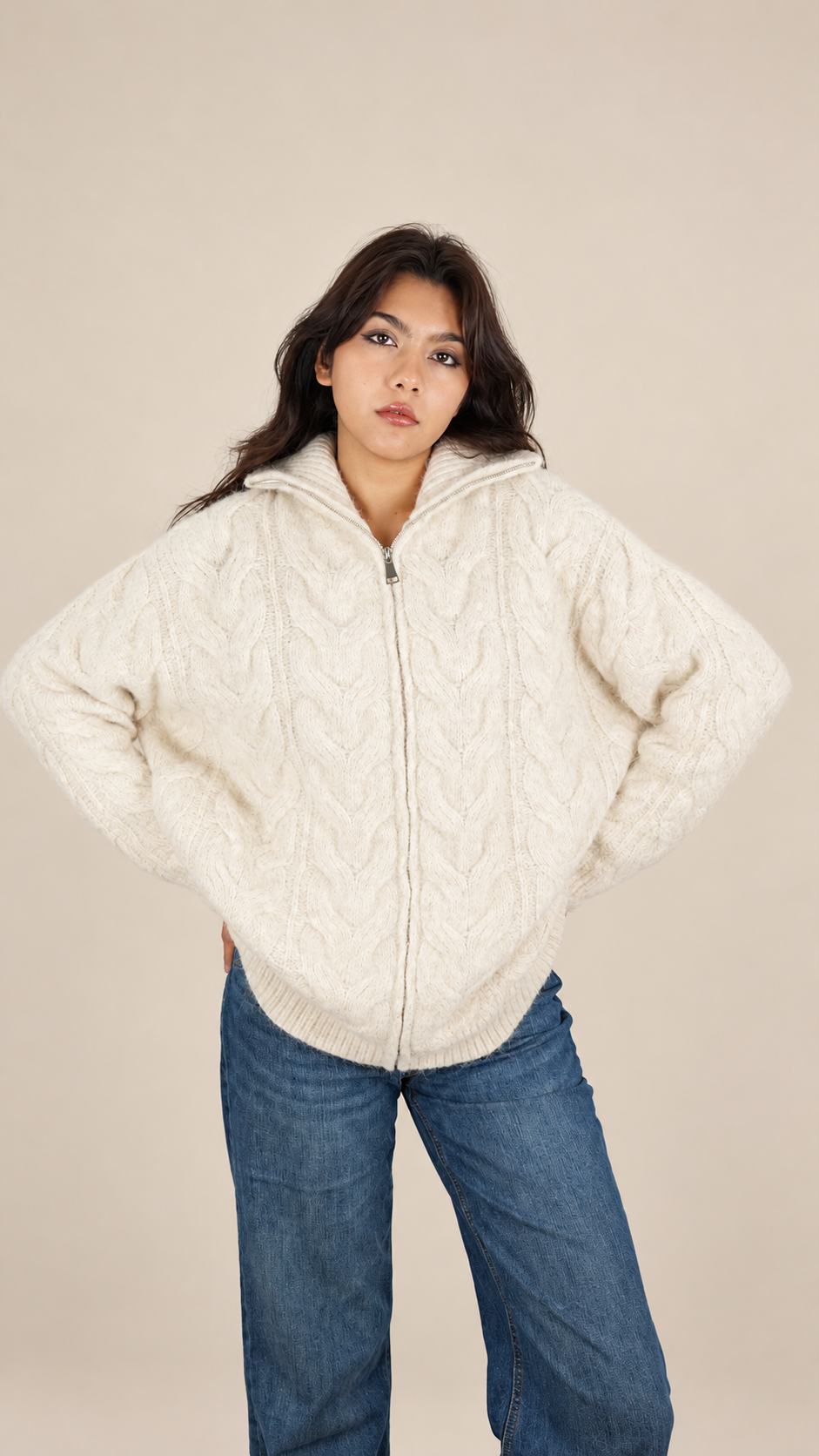 Gilet Oversize Premium en Maille Douce à Zip