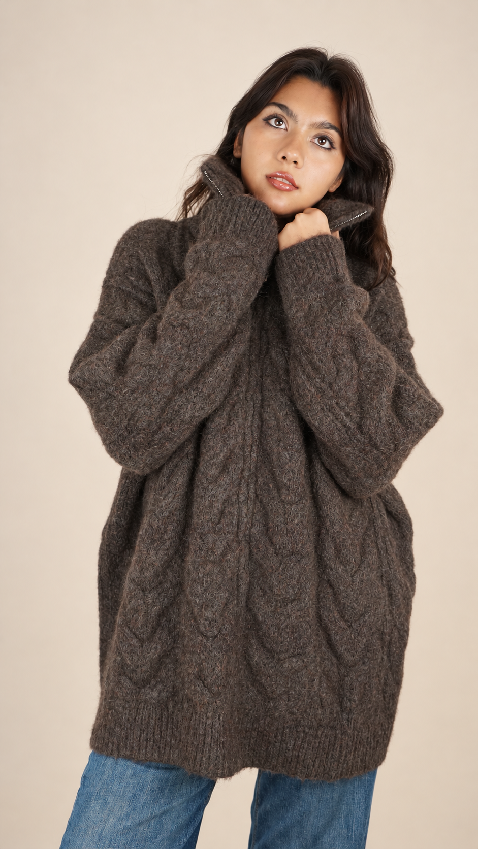 Gilet Oversize Premium en Maille Douce à Zip
