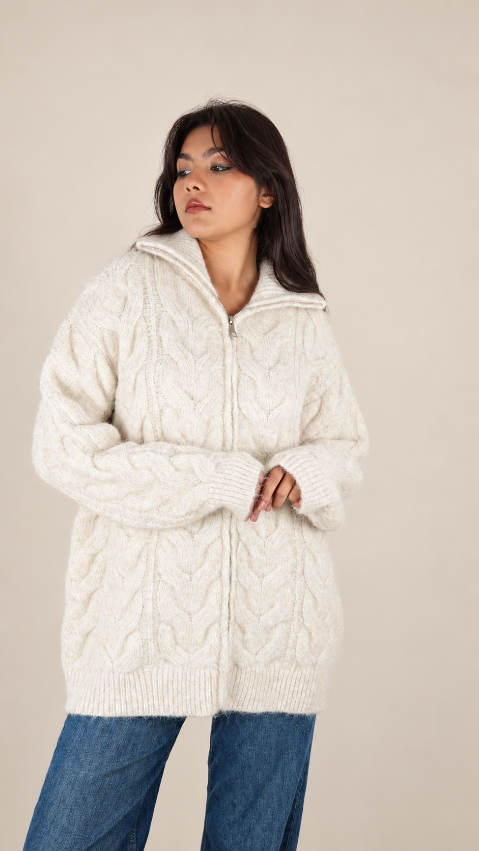 Gilet Oversize Premium en Maille Douce à Zip