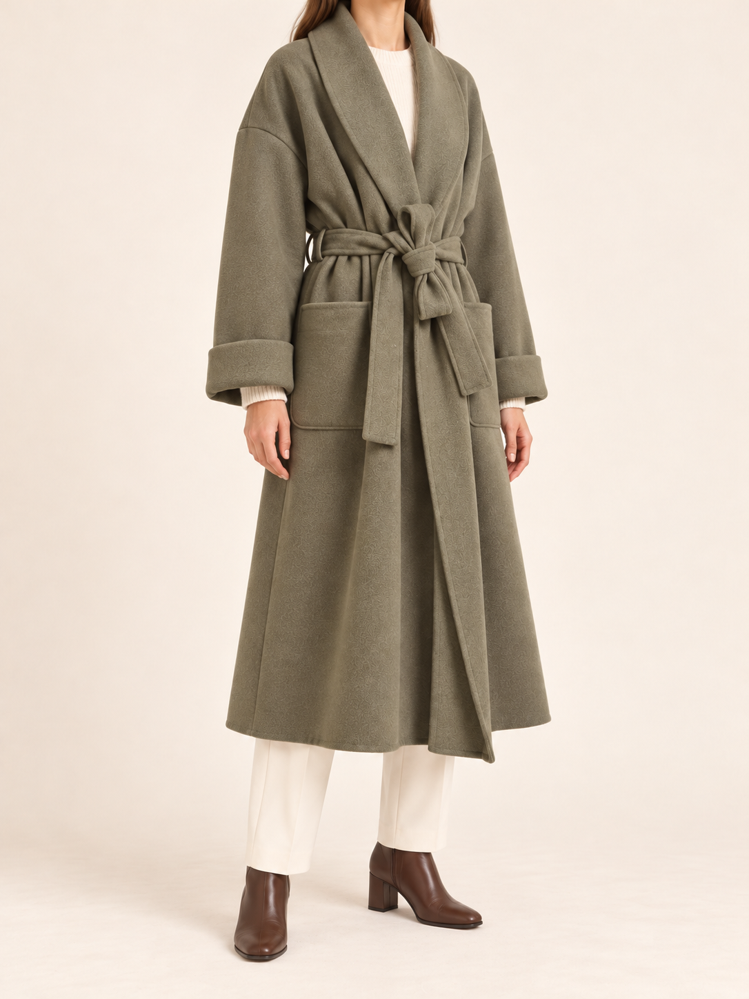 Manteau Long Portefeuille Élégance Premium avec Ceinture