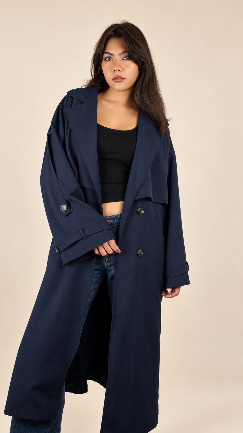 Trench Long Premium Oversize Ceinturé | Élégance & Confort