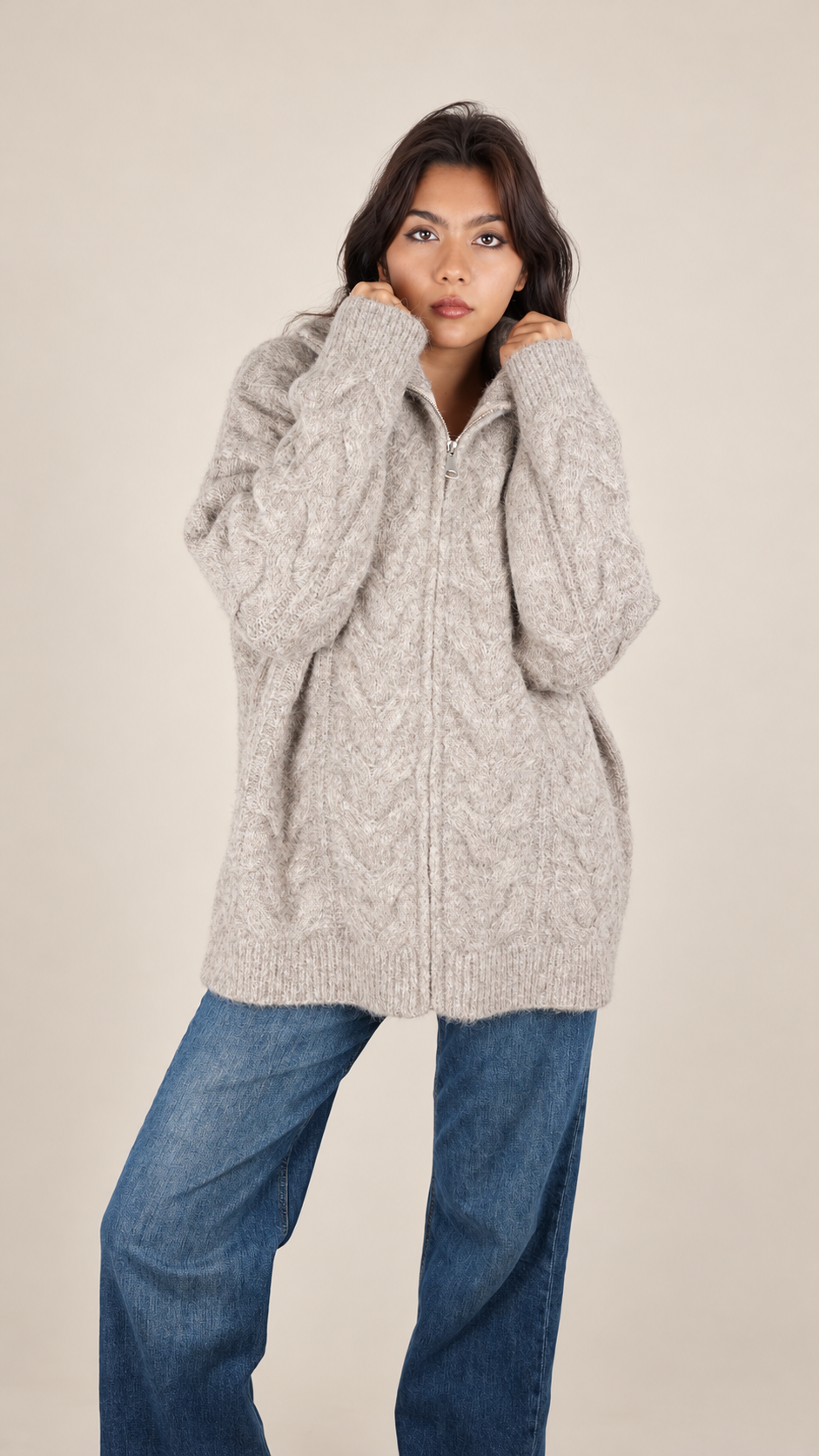 Gilet Oversize Premium en Maille Douce à Zip
