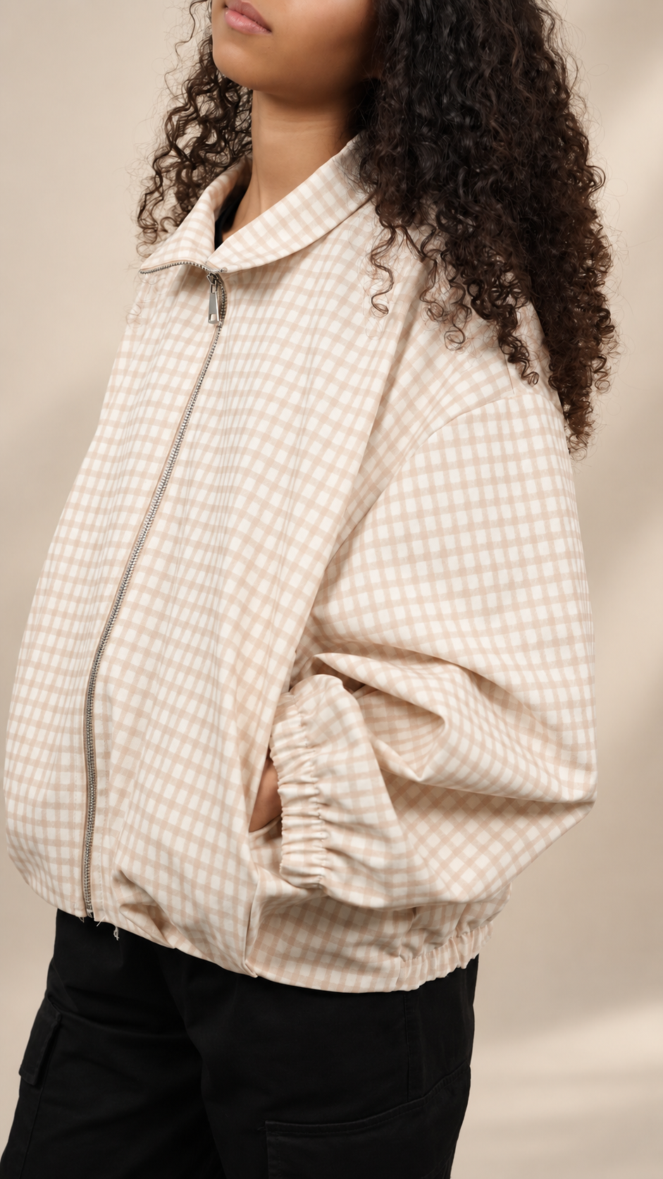 Veste à carreaux zippée pour femme