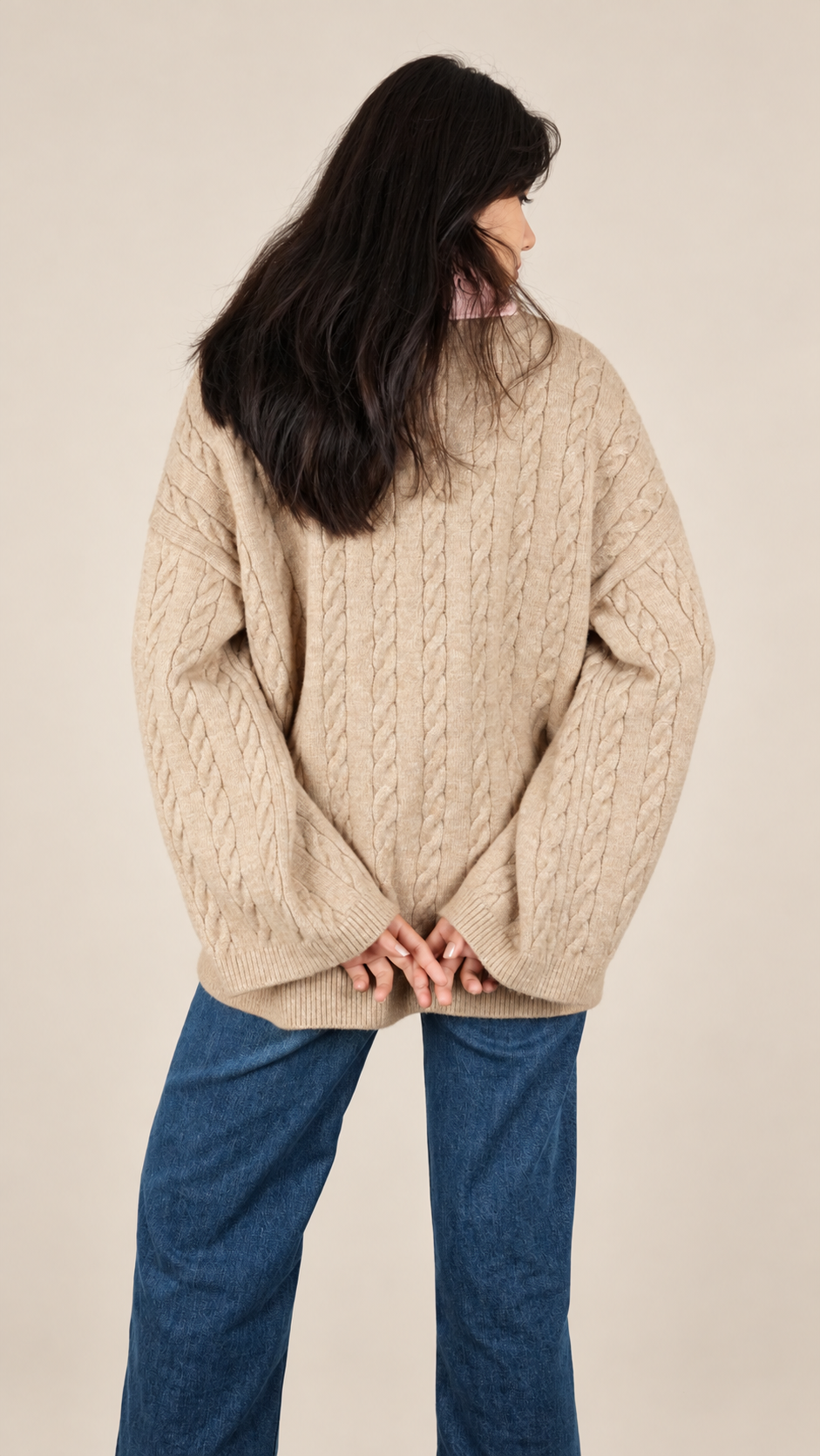 Gilet Maille Torsadée Zippé Oversize Femme