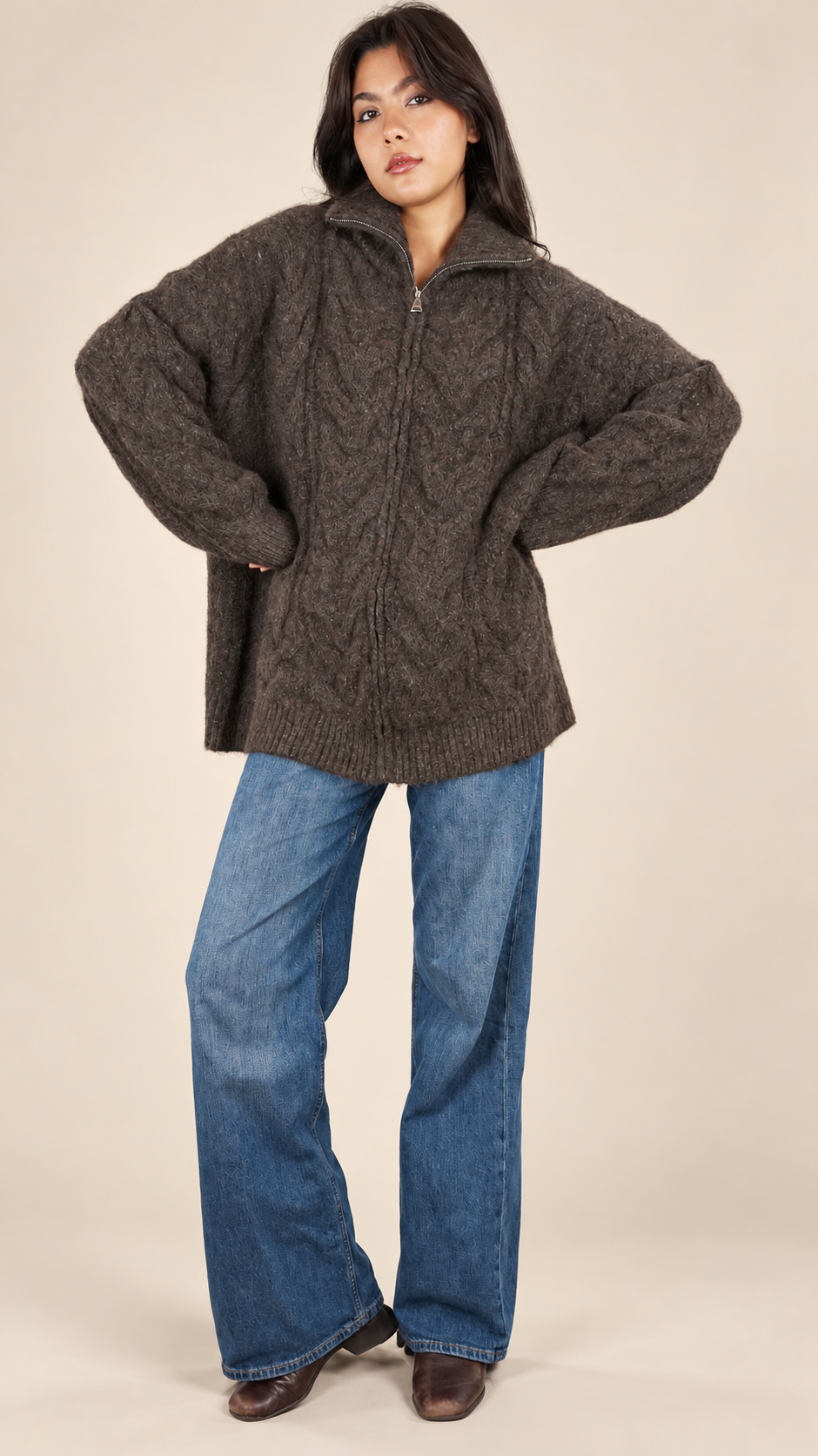 Gilet Oversize Premium en Maille Douce à Zip
