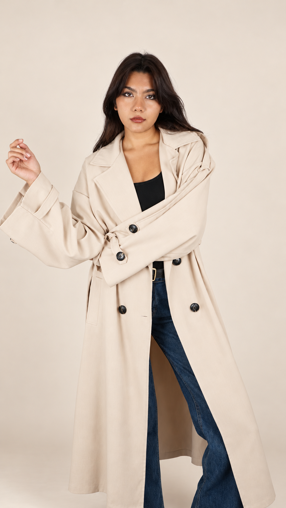 Trench Long Premium Oversize Ceinturé | Élégance & Confort
