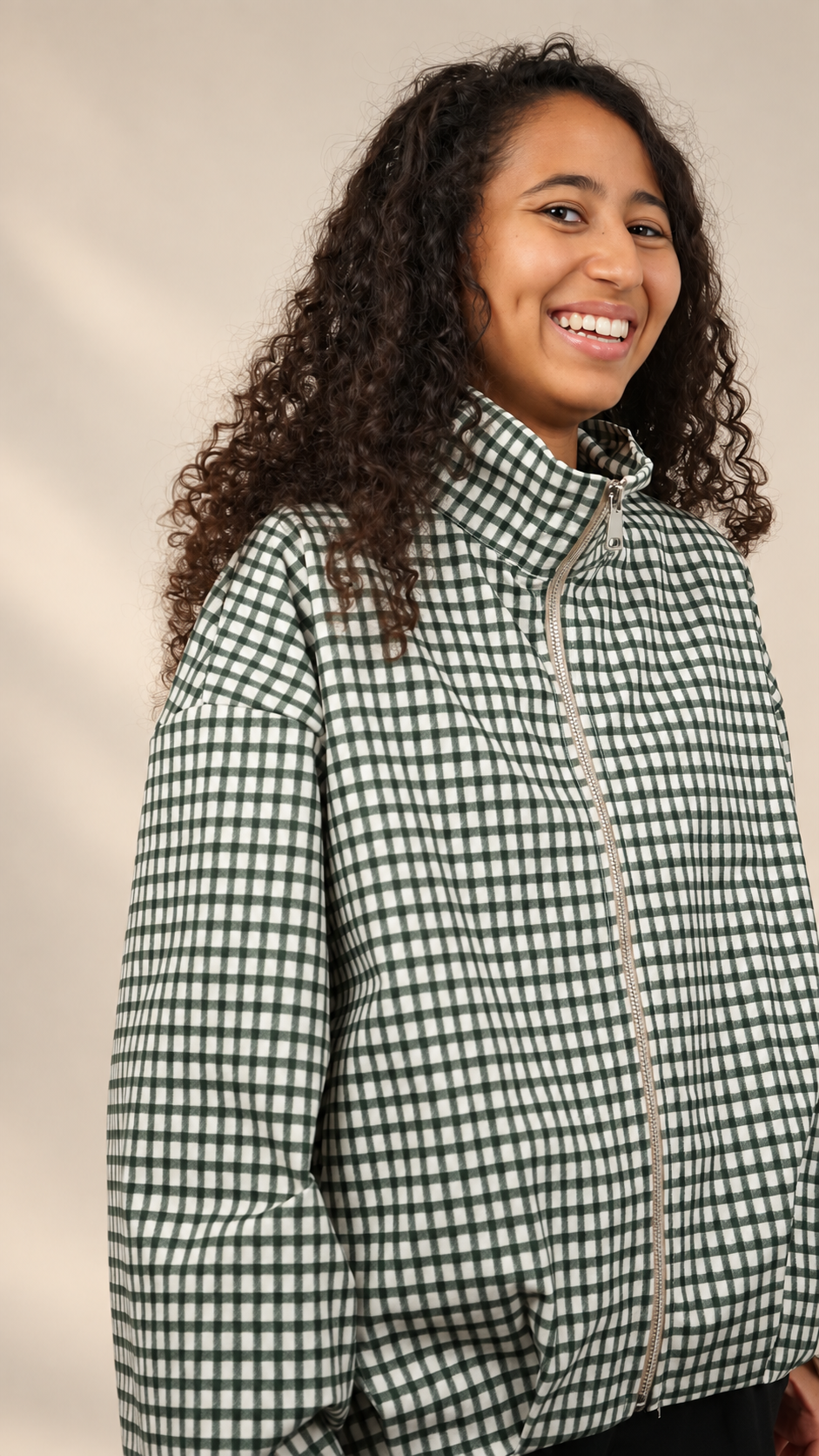 Veste à carreaux zippée pour femme