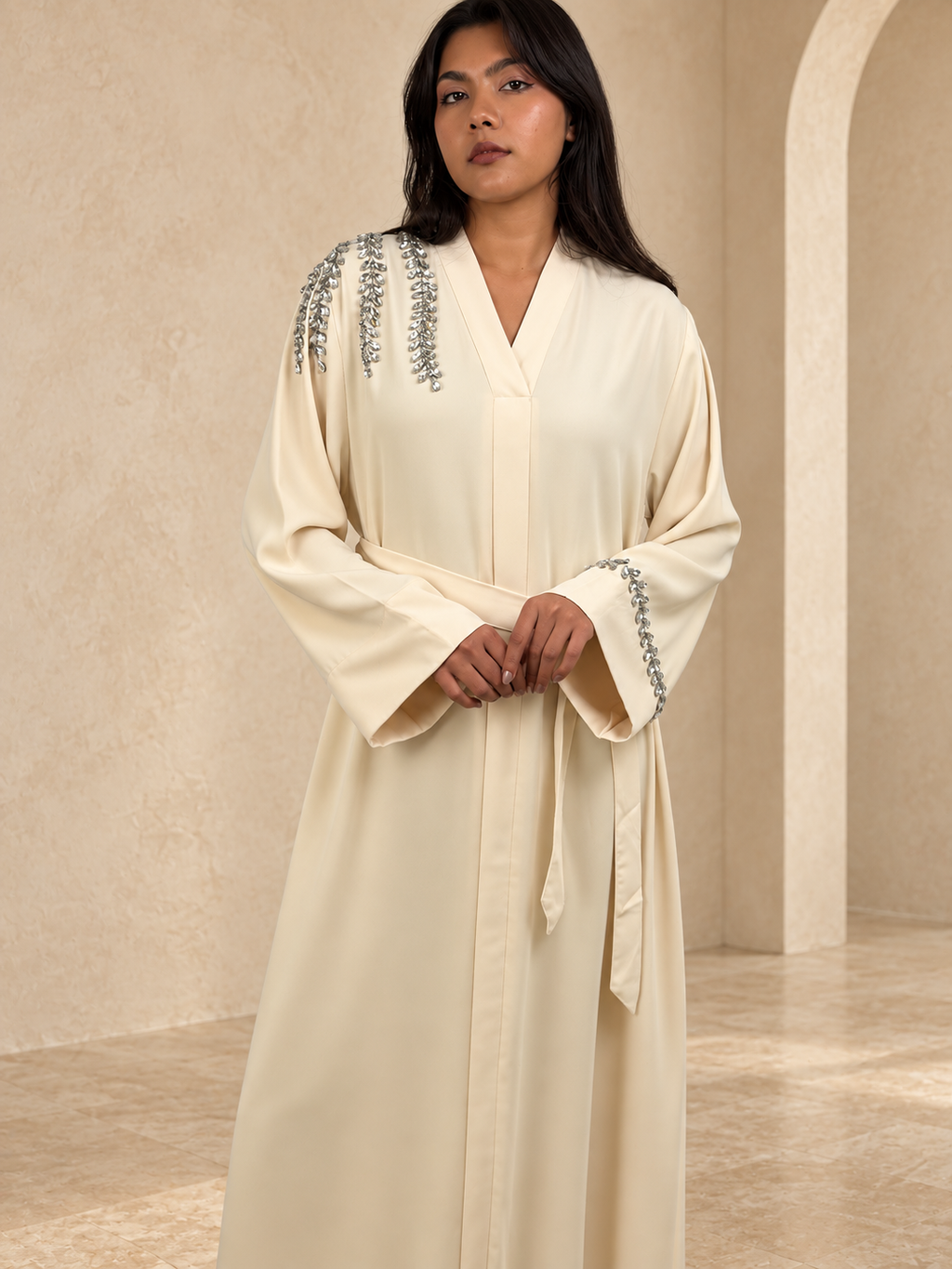 Abaya Luxe Perlée avec Ceinture
