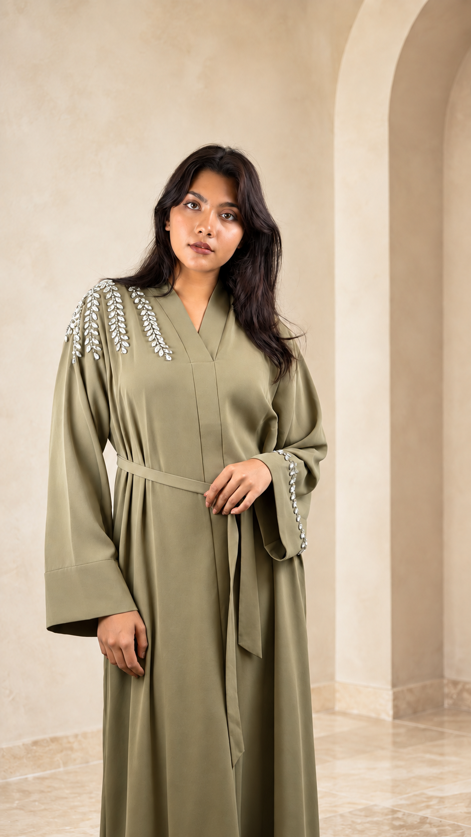 Abaya Luxe Perlée avec Ceinture